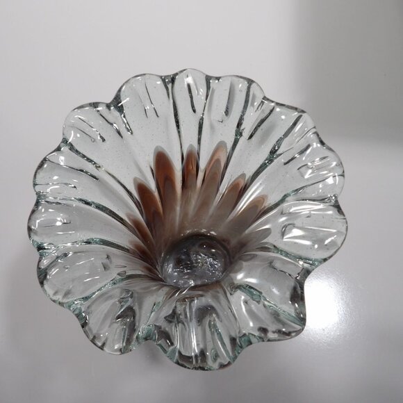 Vintage Hand Blown Art Glass Vase Purple Fused Clear Decorative Display - Picture 7 of 13